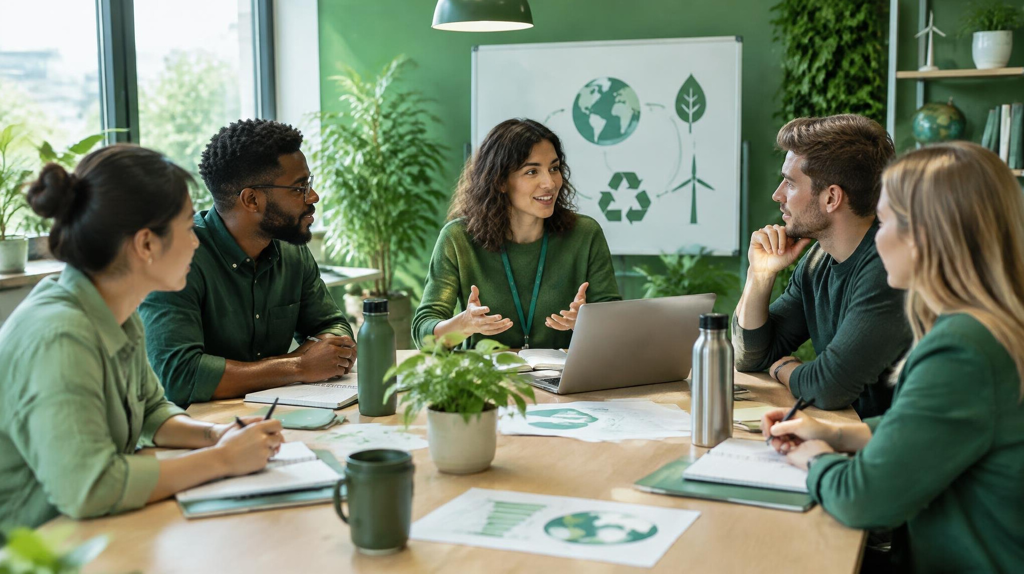 team meeting in green office