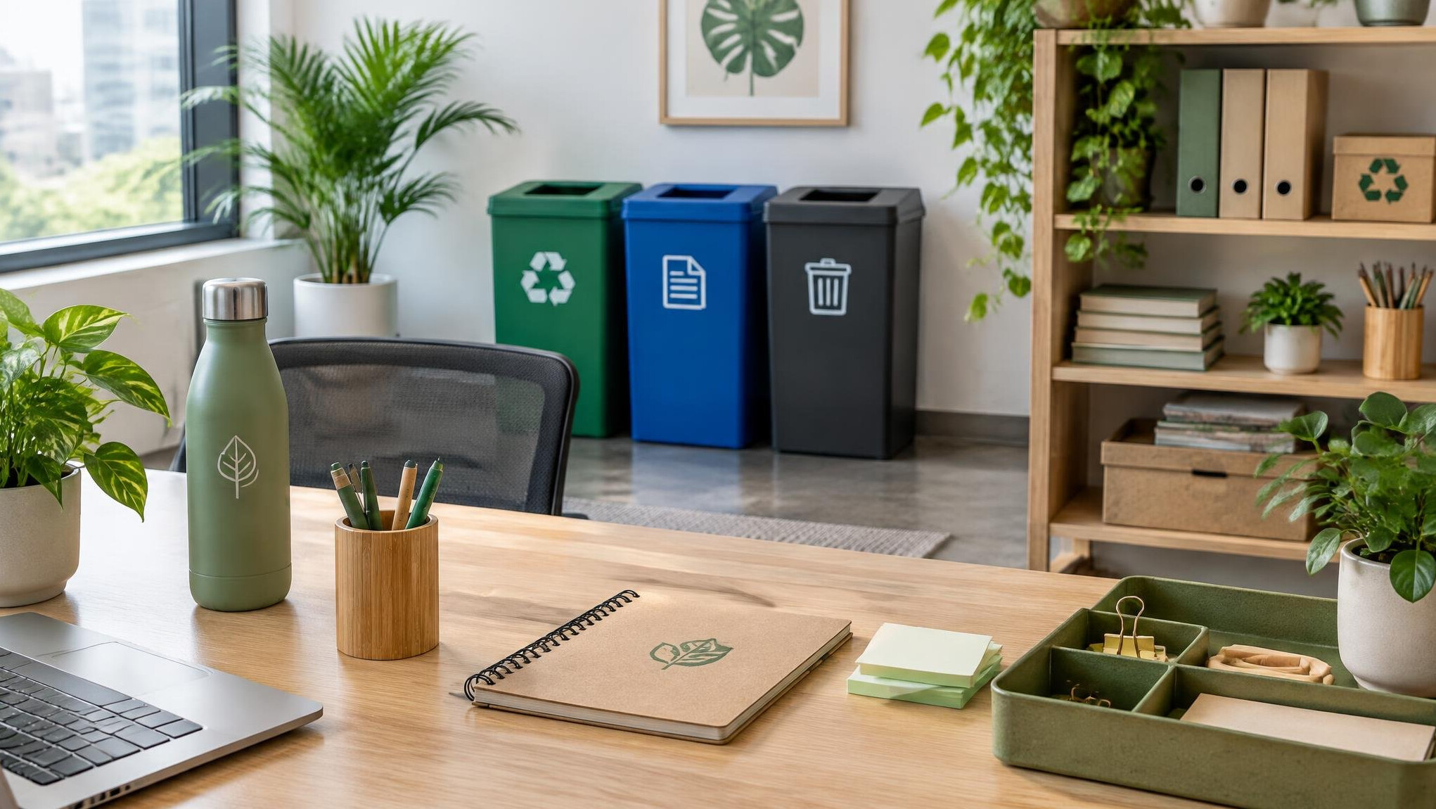 recycling bins in office