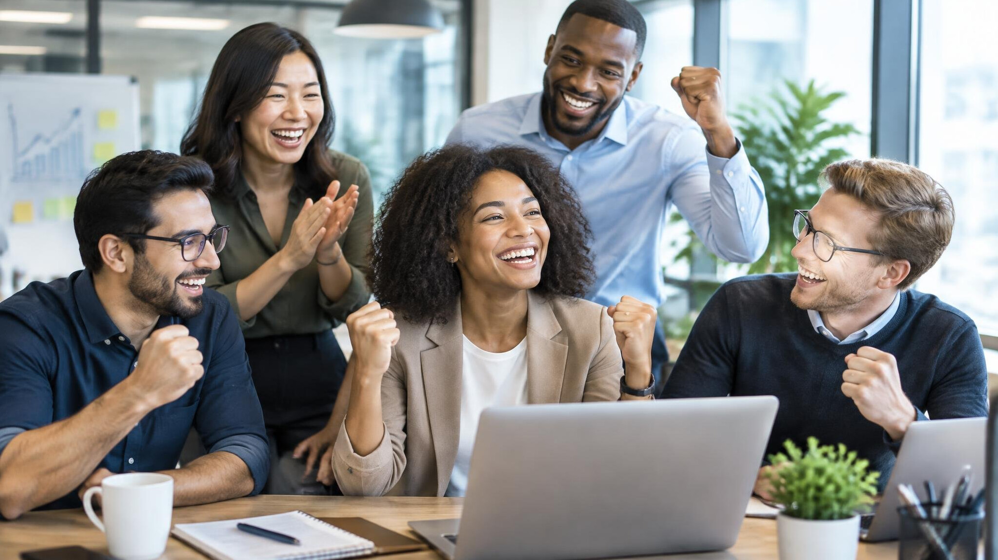 happy employees in office