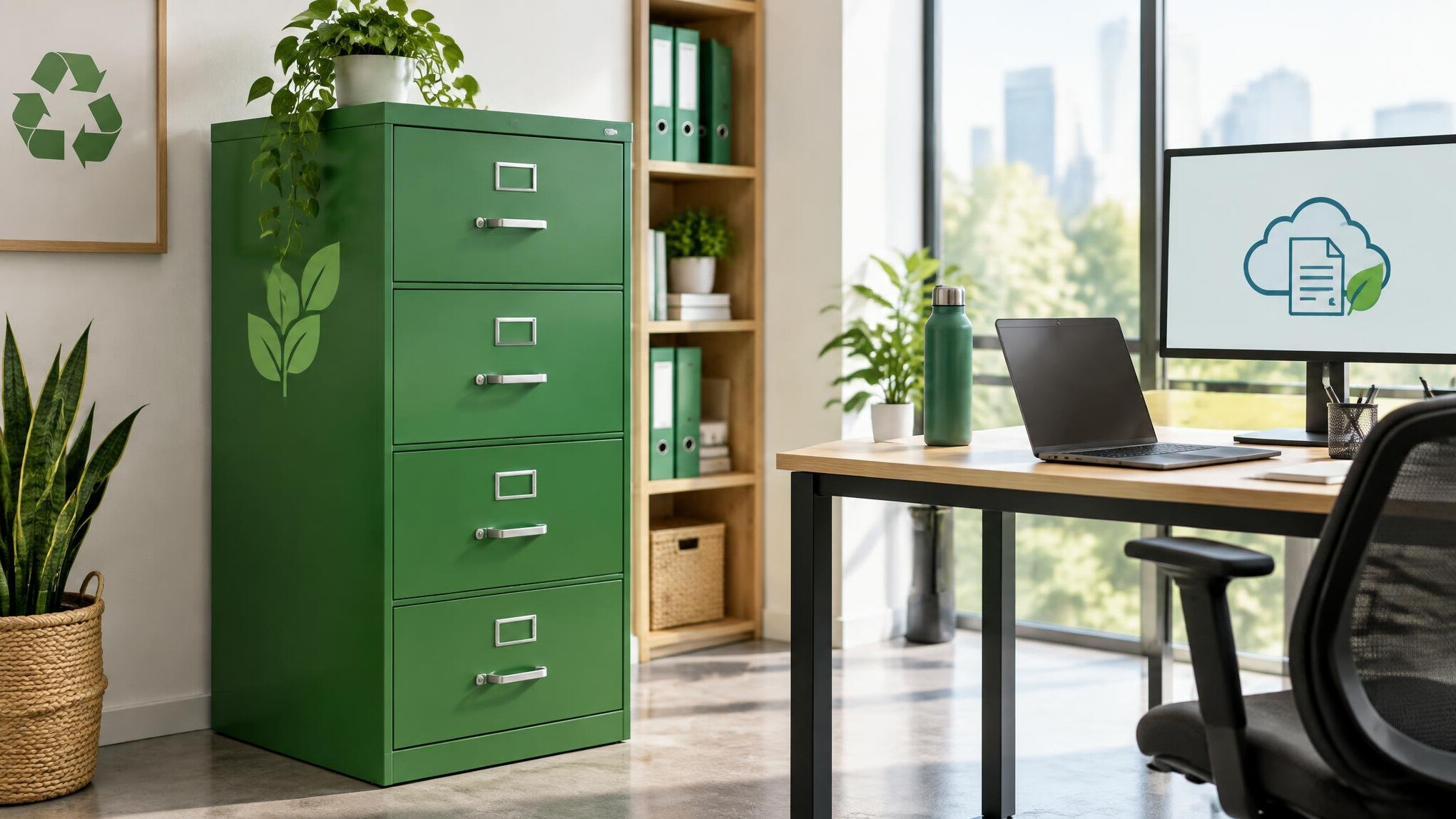 green filing cabinet
