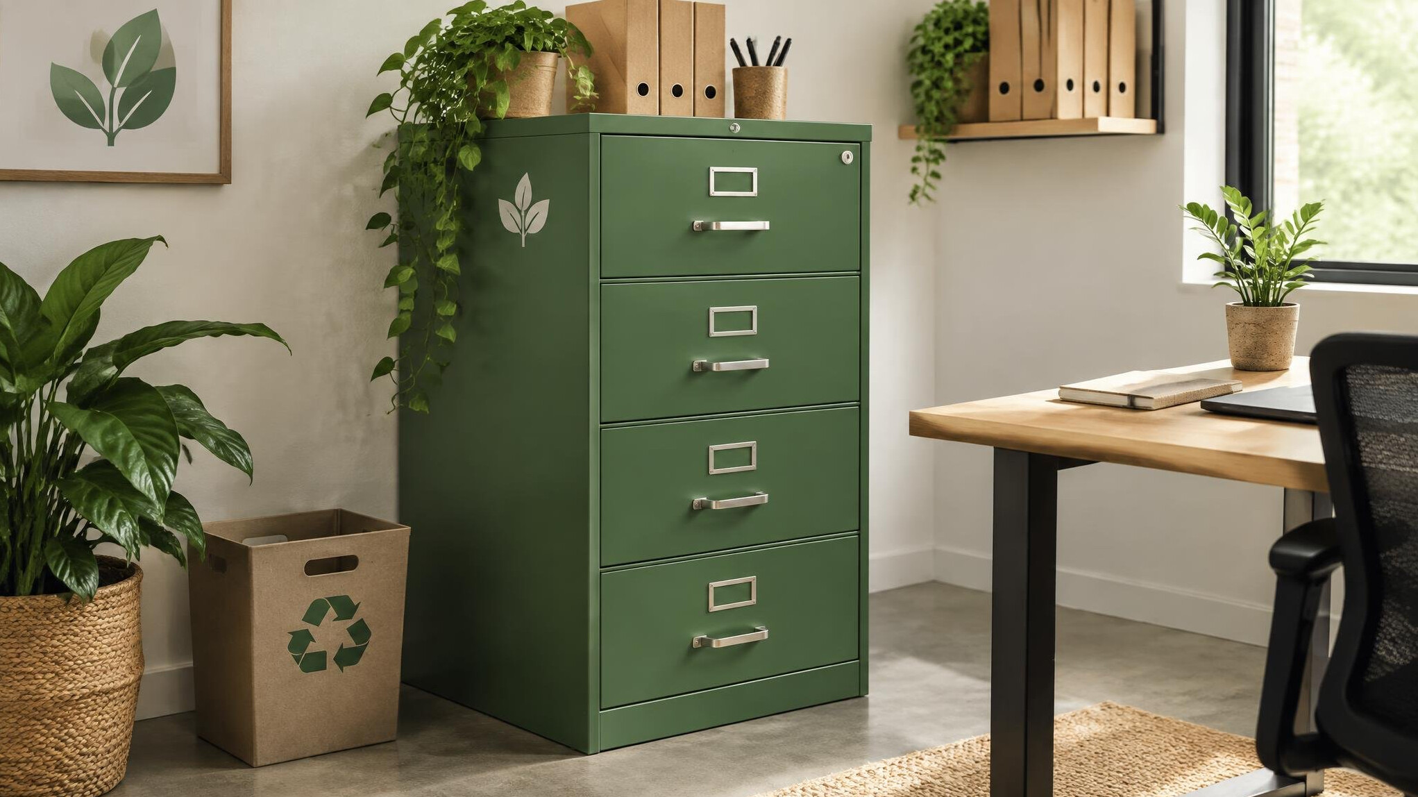 green filing cabinet